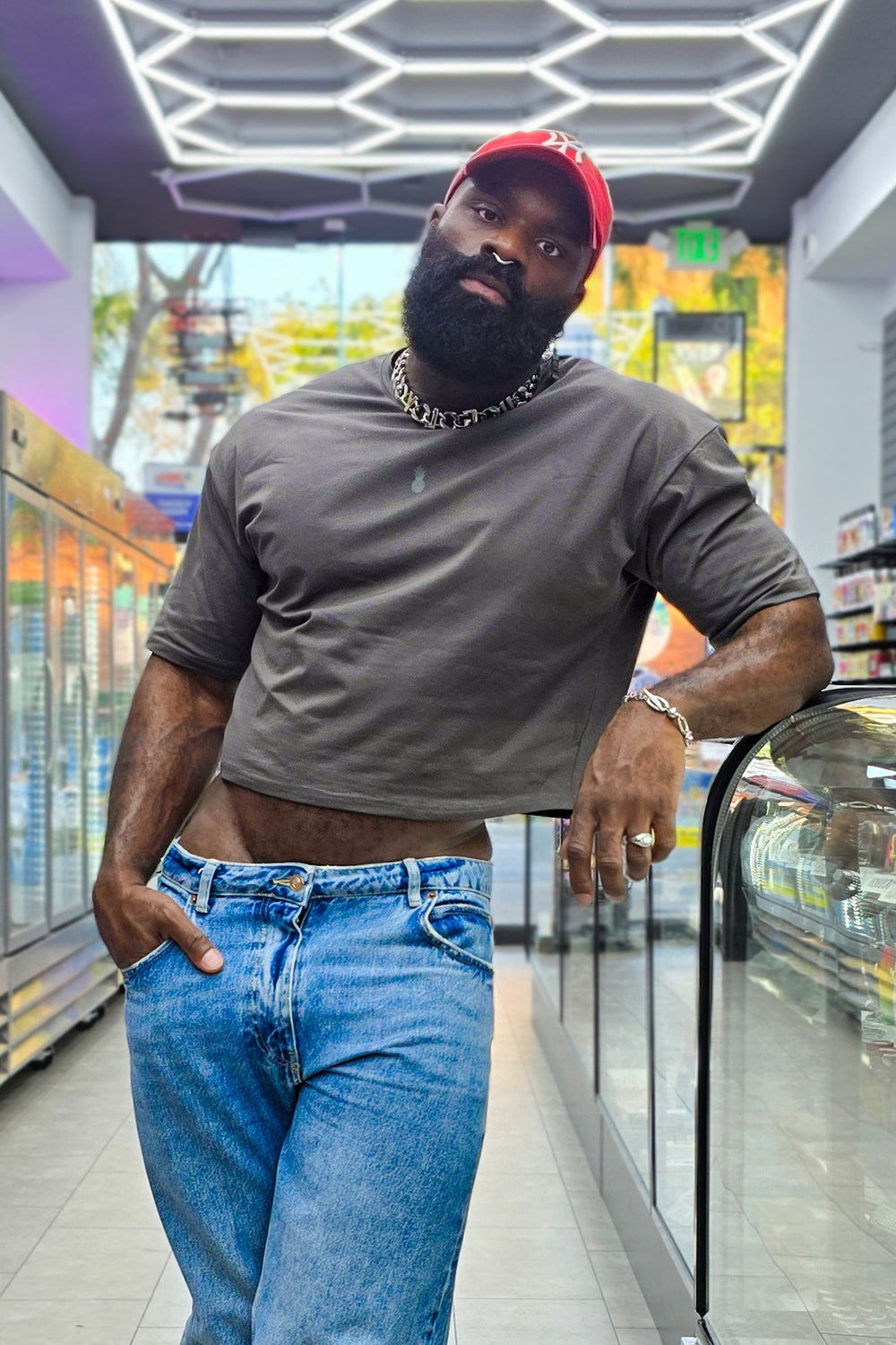 Oversized Relaxed Crop Top - Dark Grey