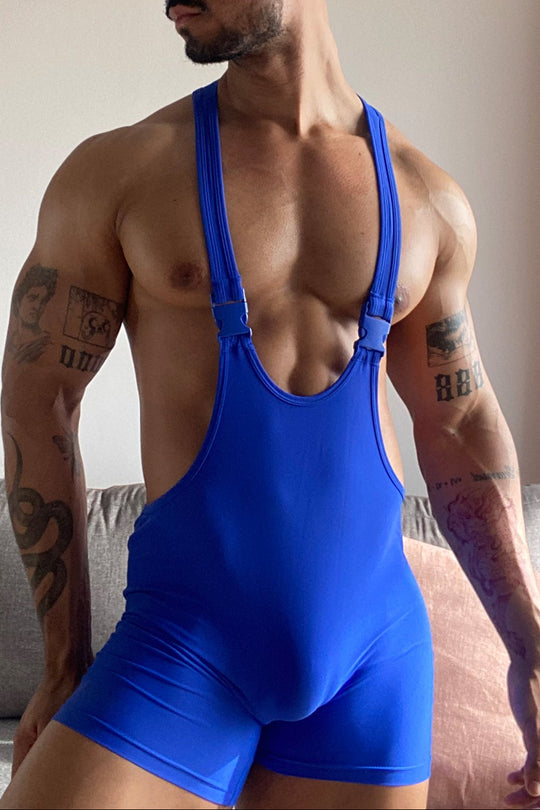Men's Athletic Wrestling Singlet Bodysuit  - Royal Blue