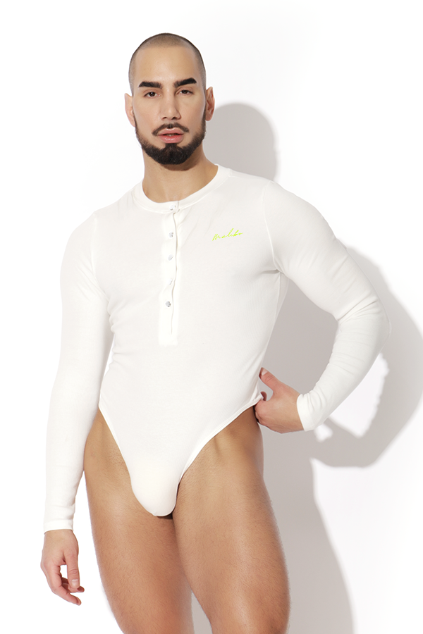 Infinity Long Sleeve Button Up Bodysuit - White