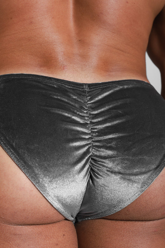Velvety Scrunch-Butt Bikini Briefs - Fossil Grey