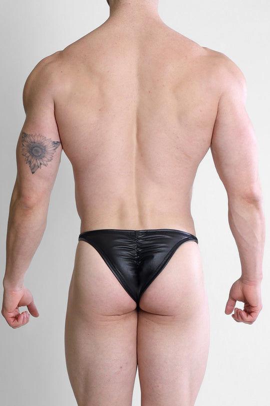 Soft Vegan Leather Scrunch-Butt Briefs - Black Liquorice