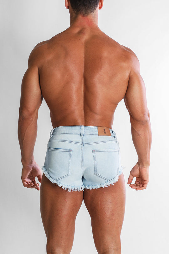 Cheeky Summer 2.5" Denim Brief Shorts - Sky Blue