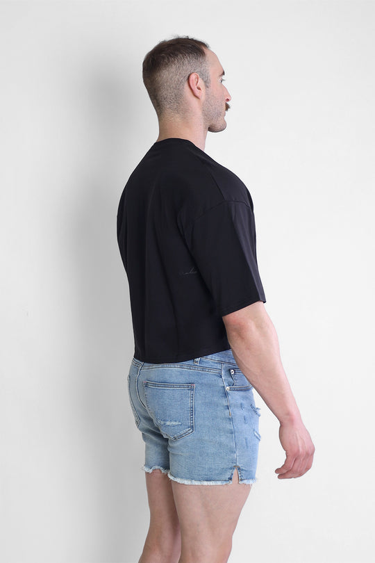 Oversized Relaxed Crop Top - Black