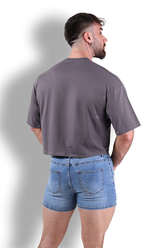 Oversized Relaxed Crop Top - Dark Grey