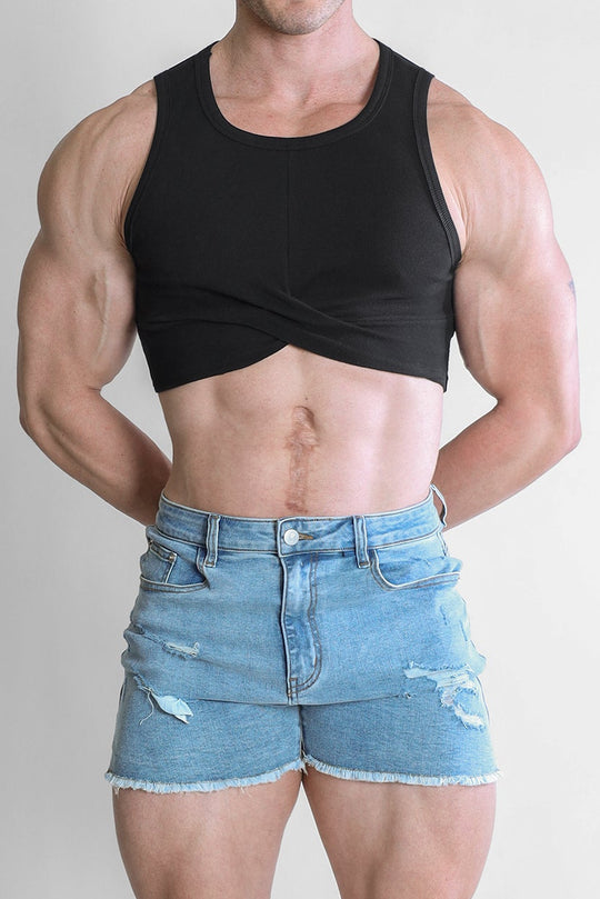 Wrapped Up Ribbed Crop Tank - Black