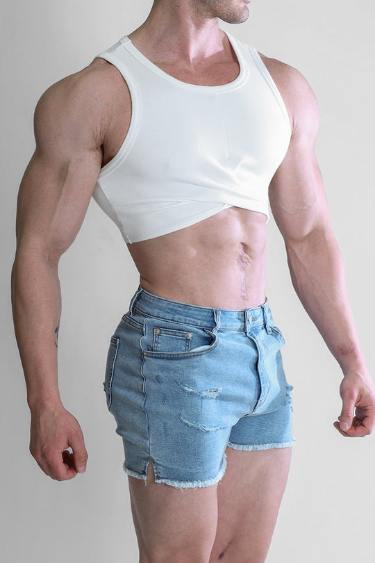 Wrapped Up Ribbed Crop Tank - White