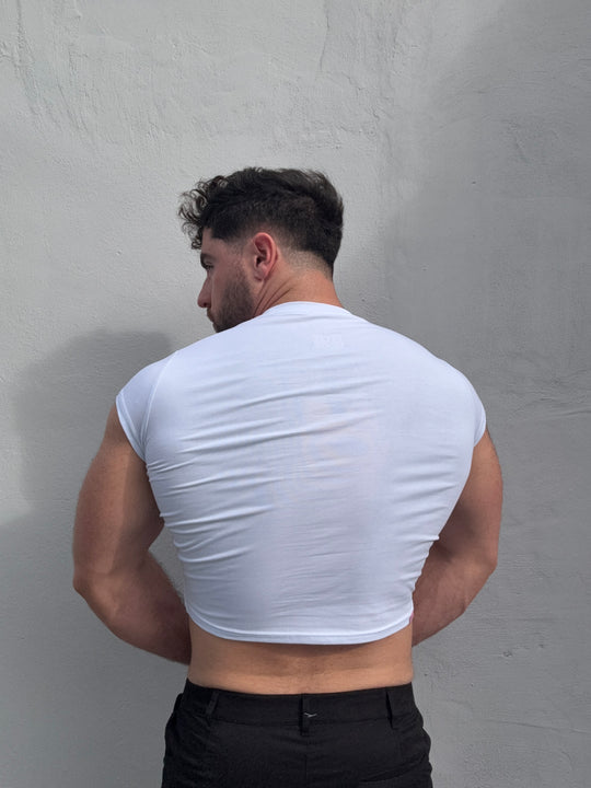 Muscle-Fit Crop Half-Sleeve Tee - White